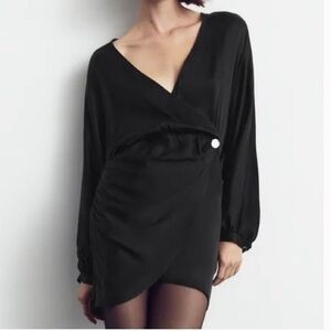 Zara NWT satin effect wrap dress black
